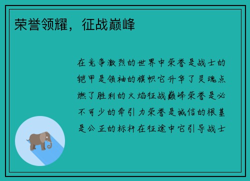 荣誉领耀，征战巅峰